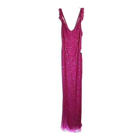 Mac Duggal Embellished Ruffle Strap Trumpet Gown in Fuchsia NWT - Picture 2 of 10
